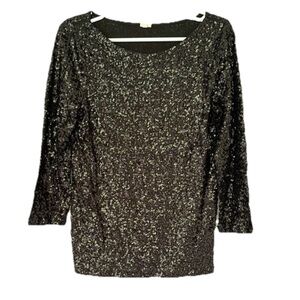 J.CREW top size M black sequins longsleeve cotton